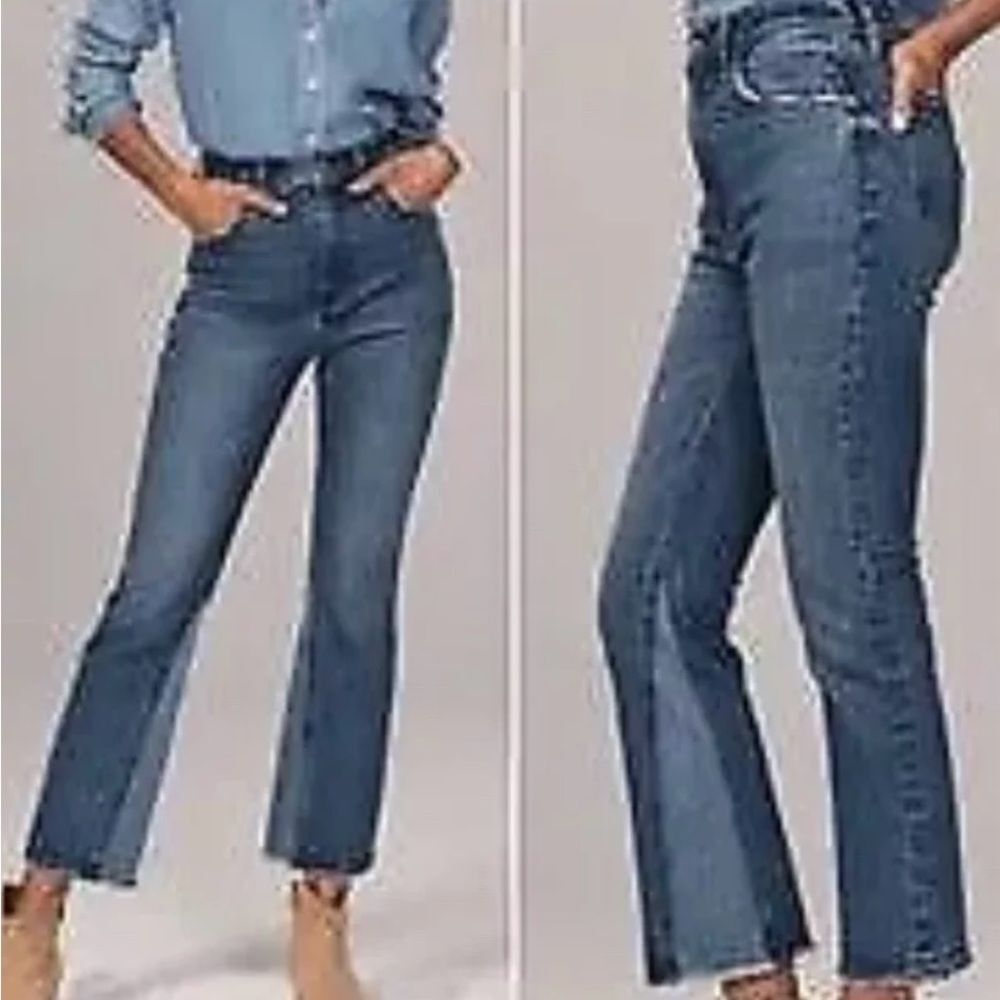Abercrombie & Fitch Ultra High Rise Jeans 31 12 Two Tone Cropped Denim Raw Hem - Picture 6 of 7